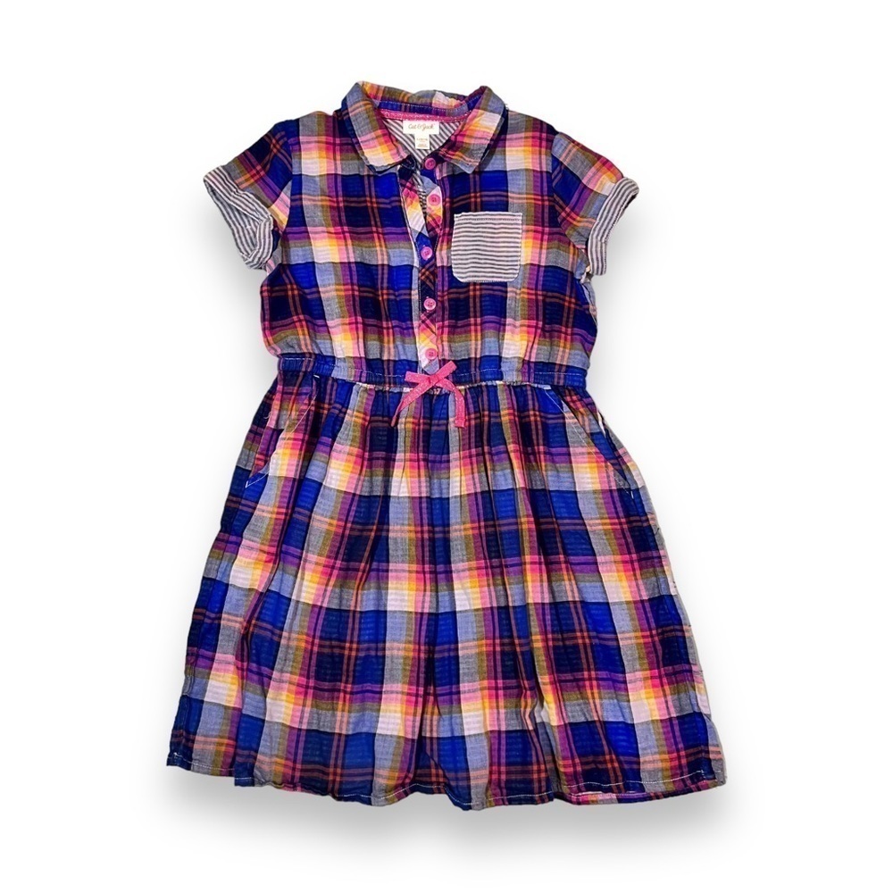 Cat & Jack Girls Pink and Navy Plaid Dress Size Large